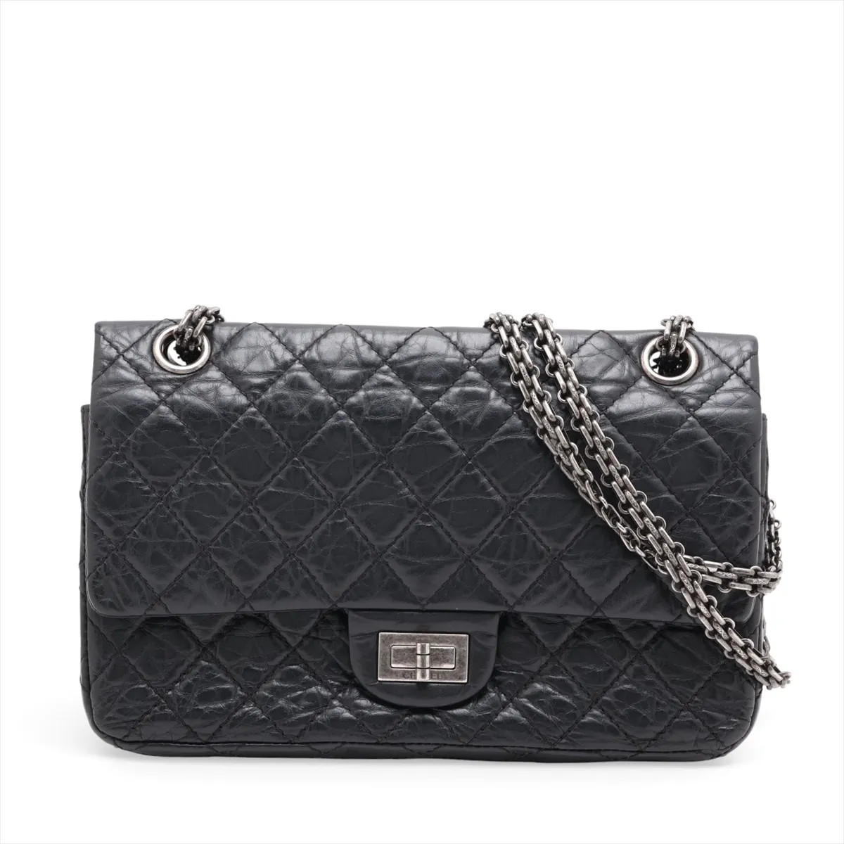 Chanel Matelasse 2.55 Vintage calf Double Flap Double Chain Bag Black Gunmetal F