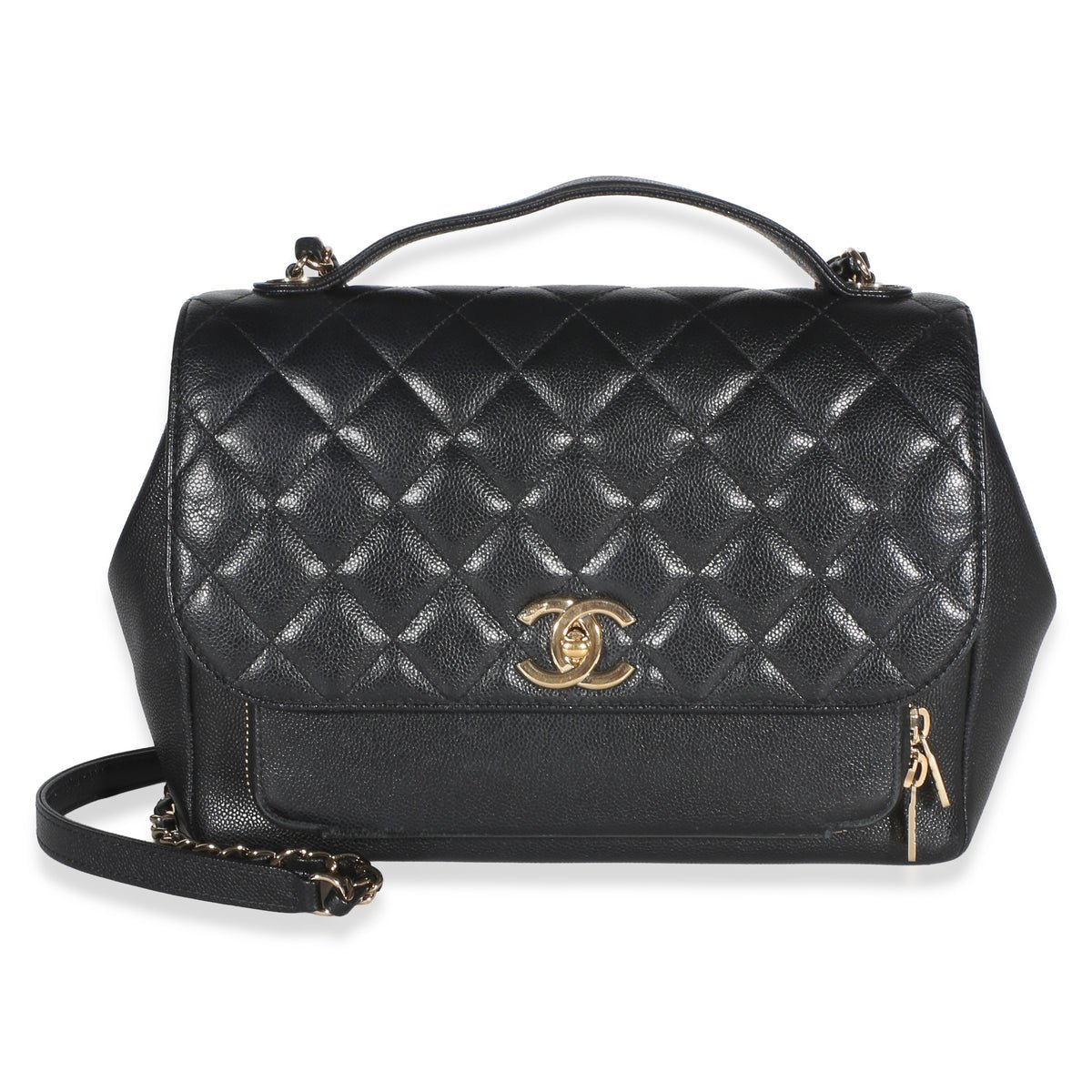 Black Quilted Caviar Large Business Affinity Flap Bag