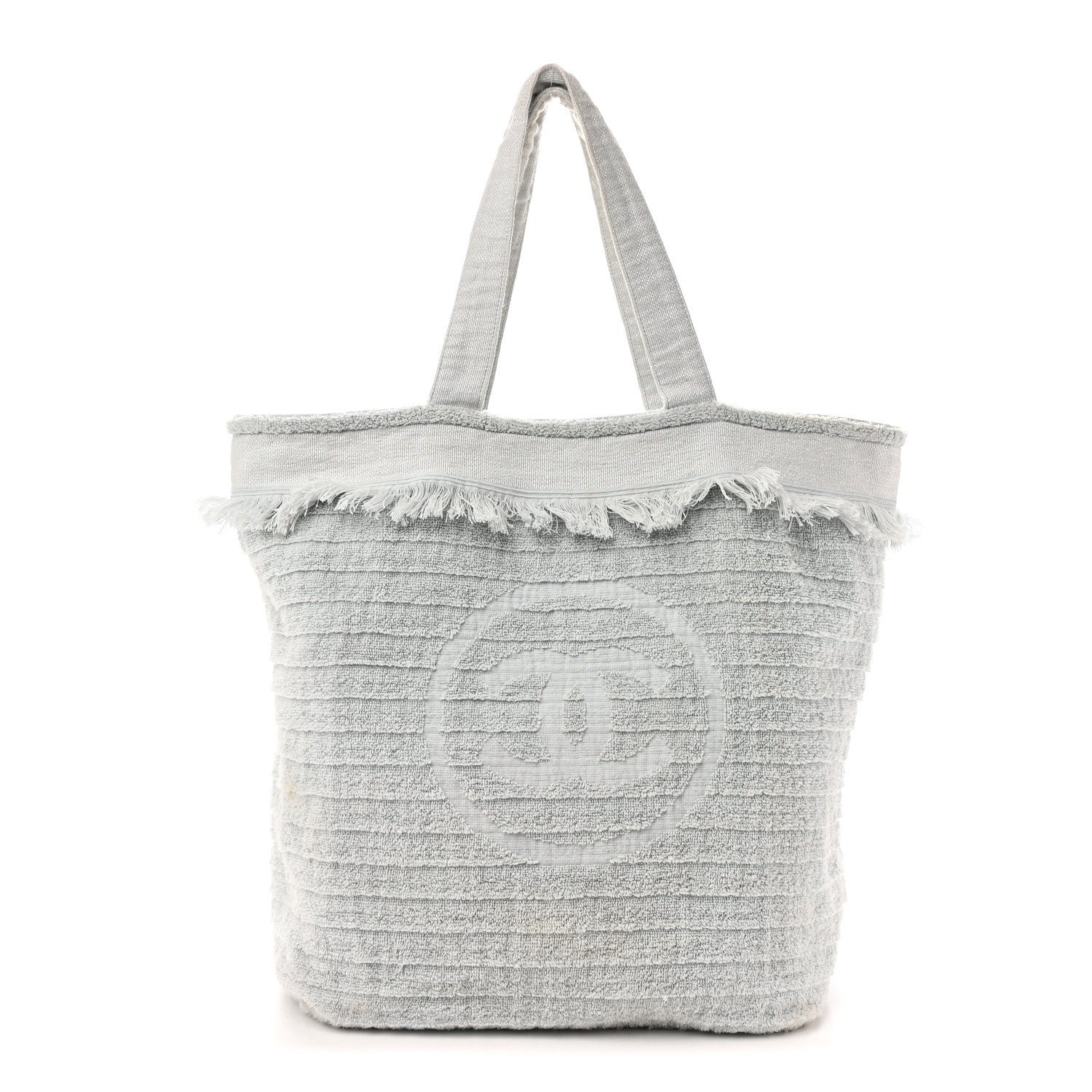 Chanel Terry Cotton CC Beach Tote Towel Set Light Grey