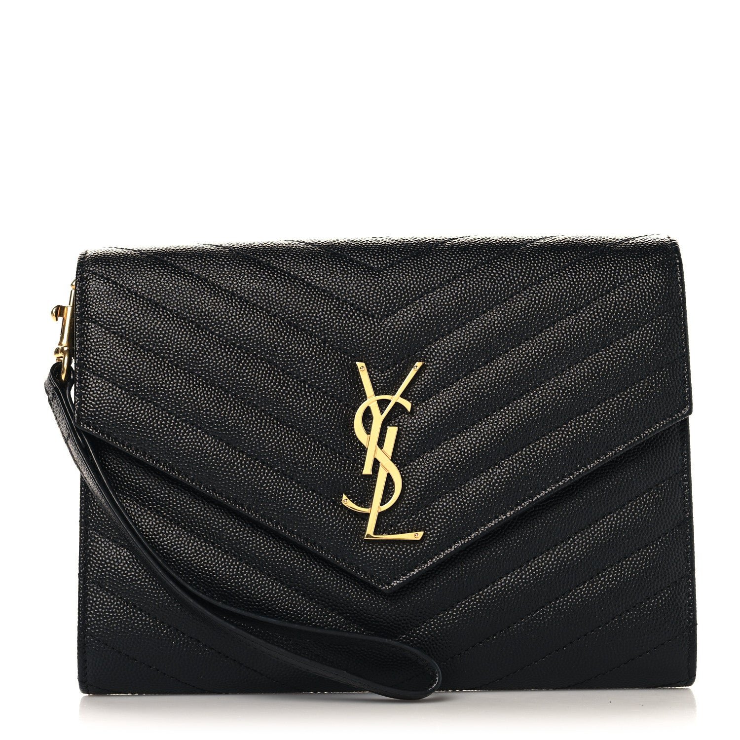 Saint Laurent Saint Laurent Grain De Poudre Matelasse Chevron Monogram Envelope Clutch Black