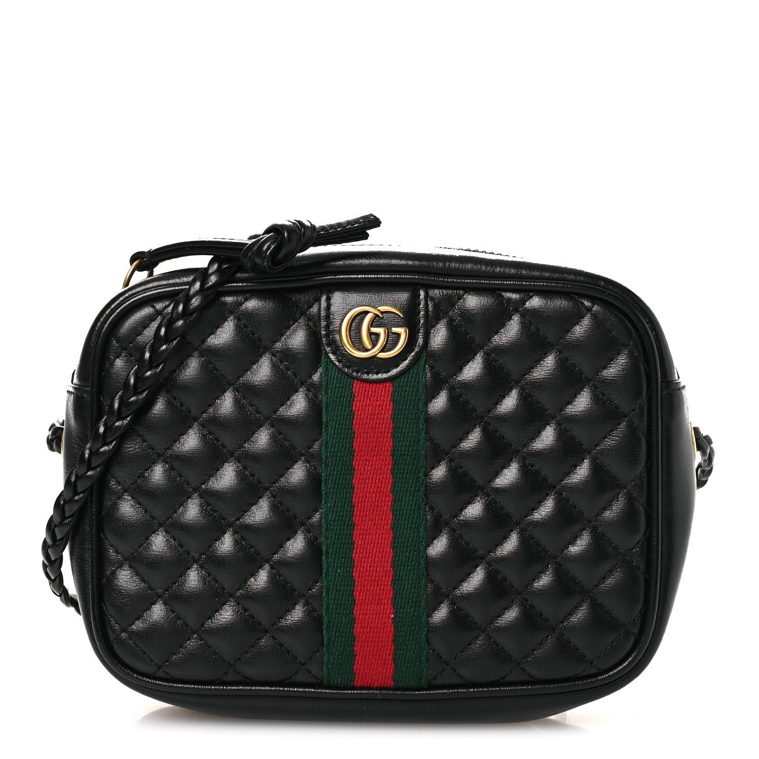 Gucci Calfskin Trapuntata Web Mini GG Shoulder Bag Black
