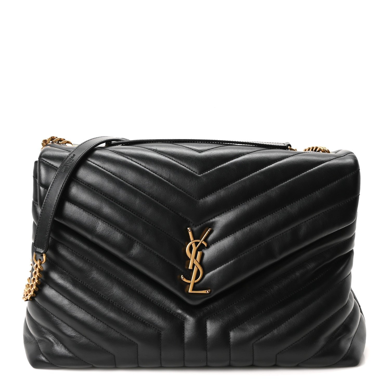 Saint Laurent Calfskin Y Quilted Monogram Large Loulou Chain Satchel Black