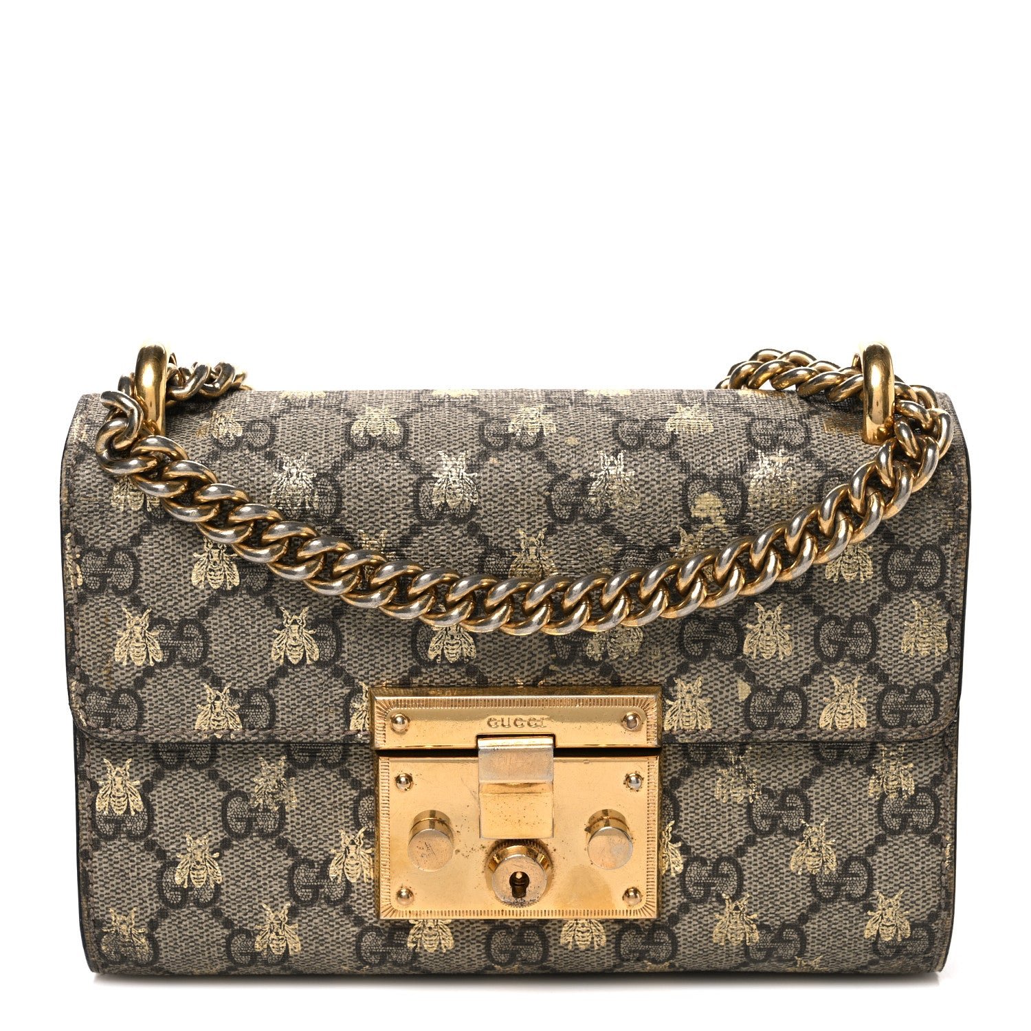 Gucci GG Supreme Monogram Bees Small Padlock Shoulder Bag Black
