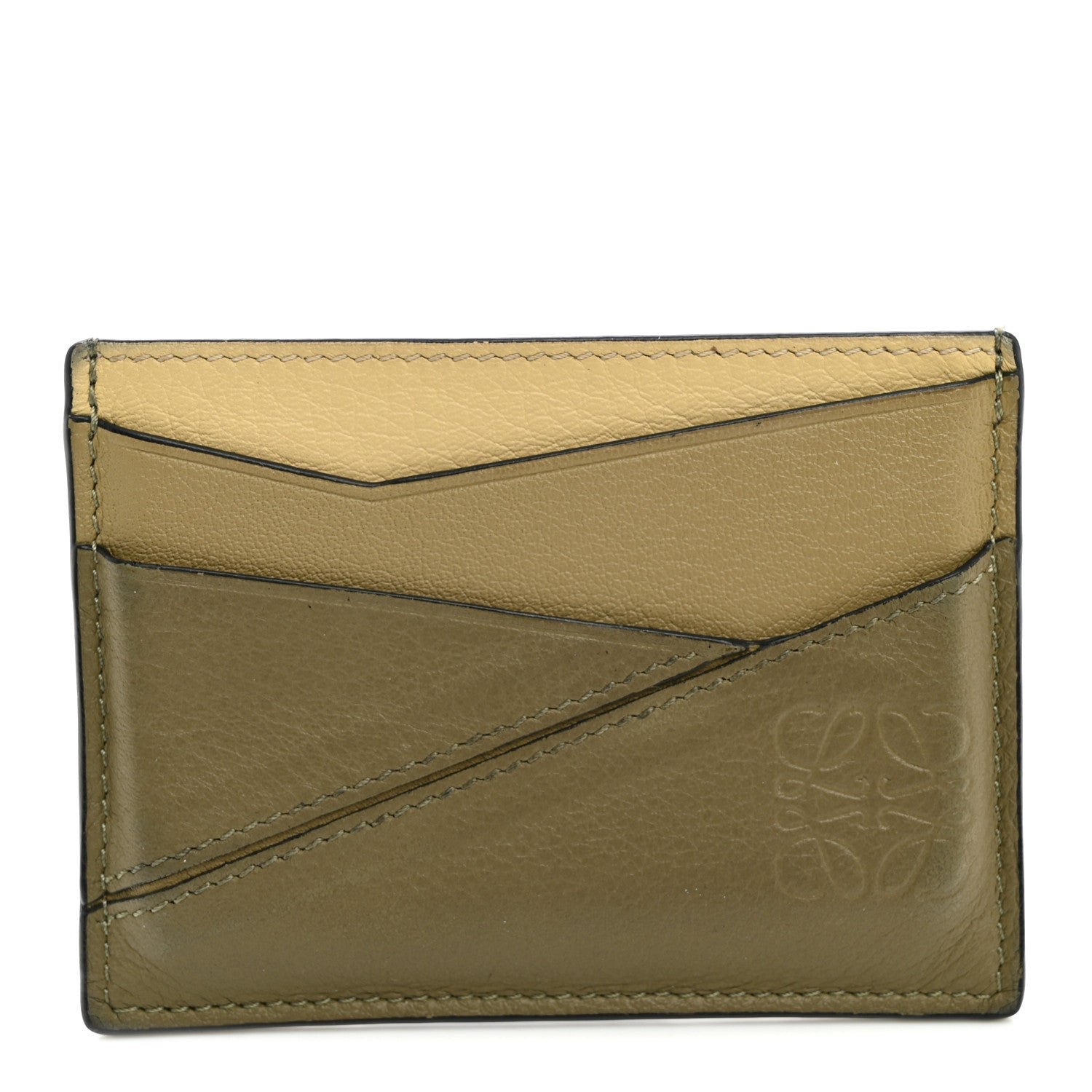 Loewe Calfskin Puzzle Colorblock Card Holder Clay Green