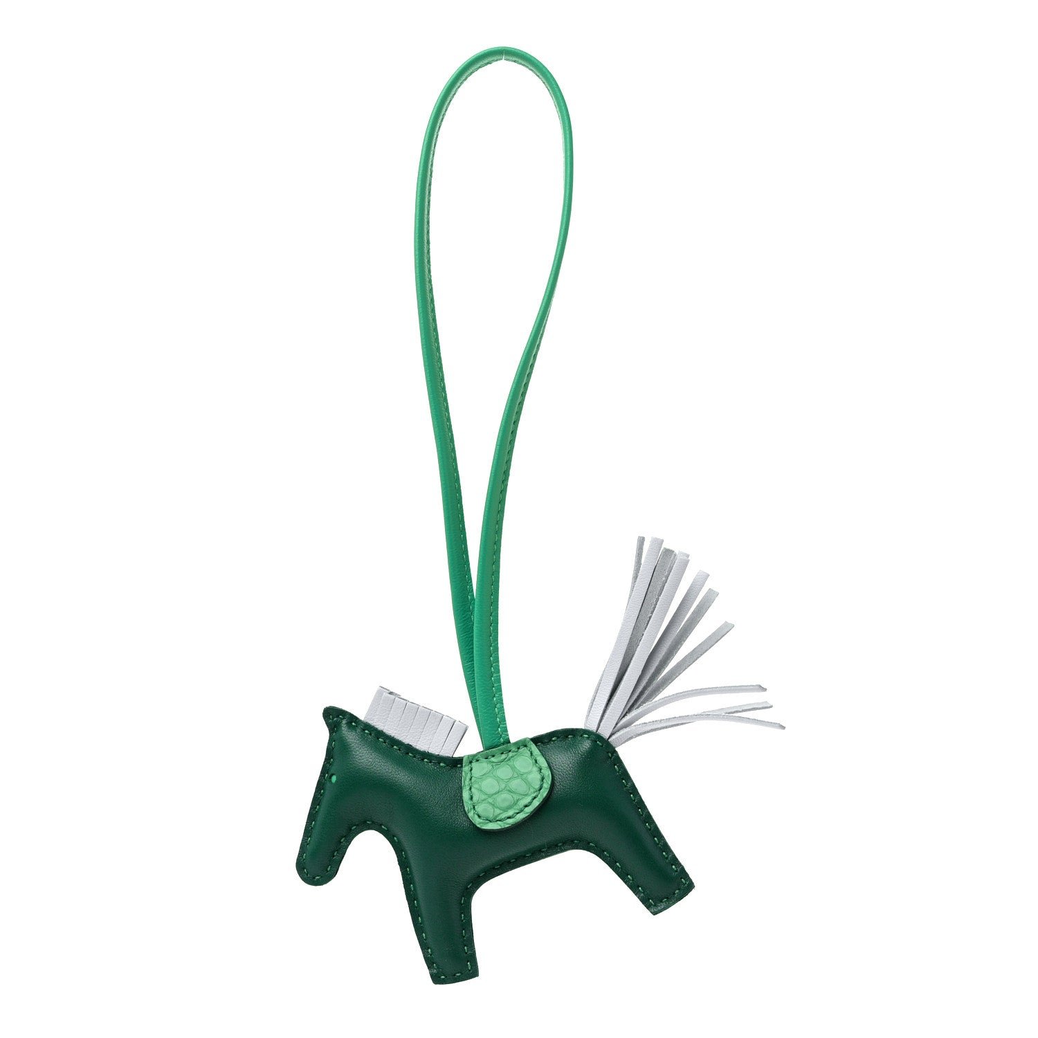 Hermes Milo Lambskin Matte Alligator Touch Grigri Rodeo Horse Bag Charm PM Malachite Menthe Bleu Brume Very Jade