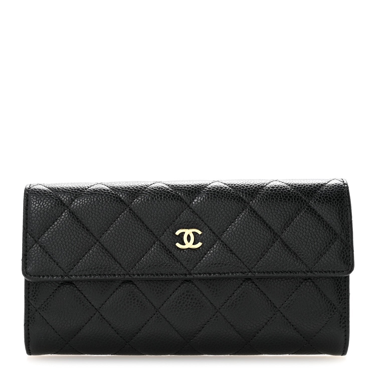Chanel Caviar Quilted Large Gusset Flap Wallet Black