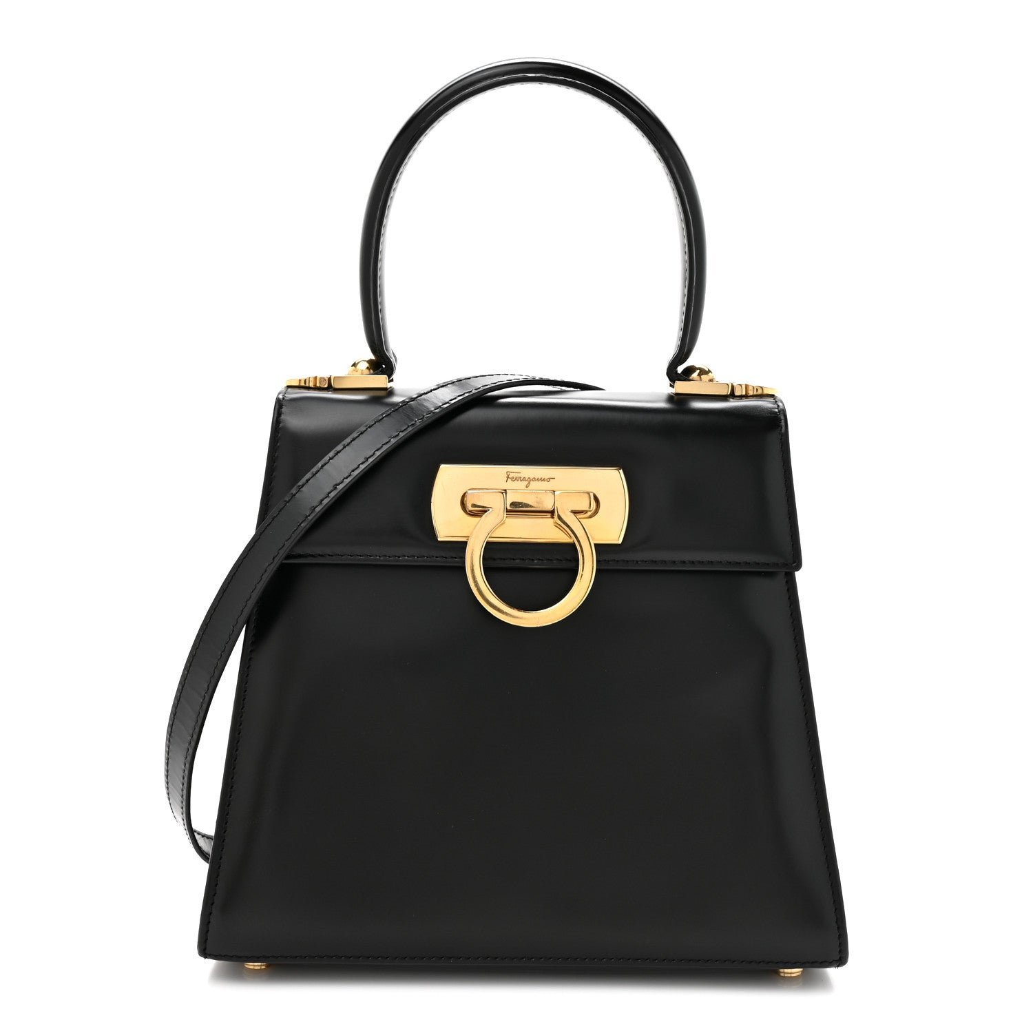 Salvatore Ferragamo Brushed Off Calfskin Small Iconic Top Handle Black