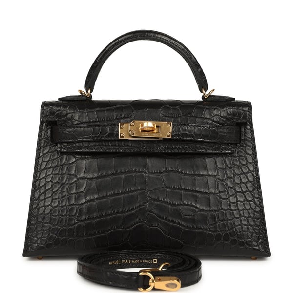 Hermes Hermes Kelly Sellier 20 Black Matte Alligator Gold Hardware