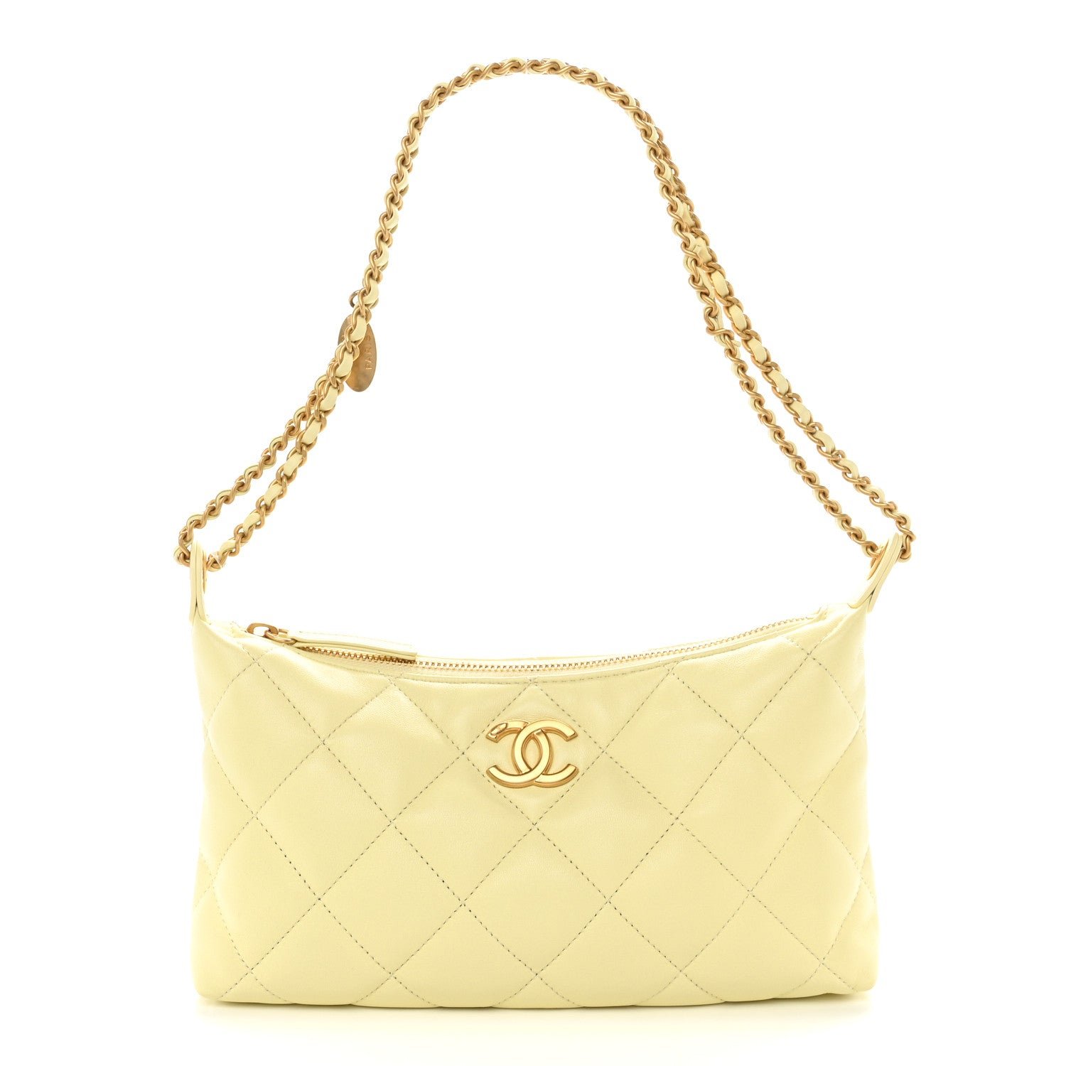 Chanel Lambskin Quilted Hobo Shoulder Bag Light Yellow
