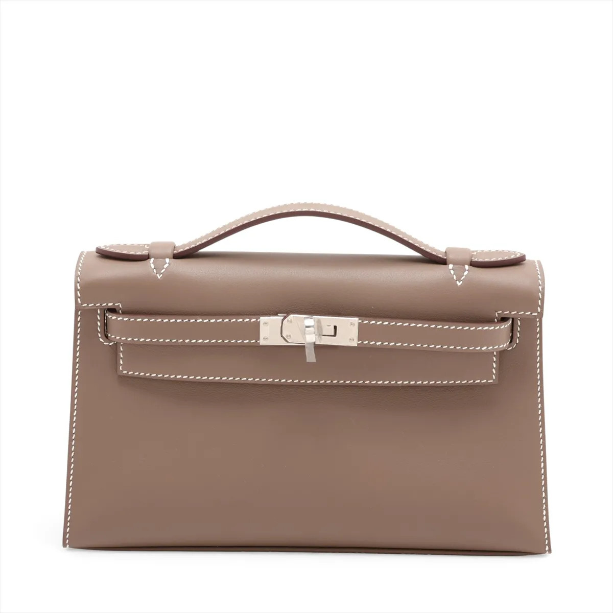 Hermès Pochette Kelly Mini Veau Swift Etoupe Silver Metal Fittings