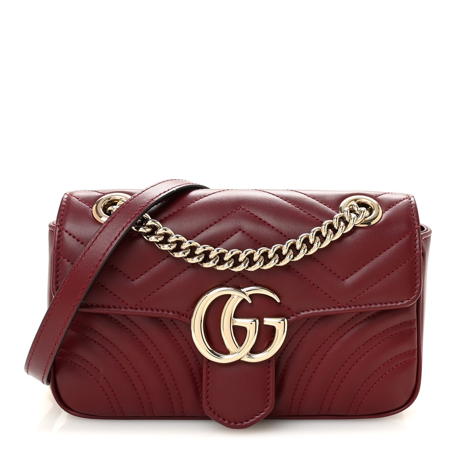 Gucci Calfskin Matelasse Mini GG Marmont Shoulder Bag Rosso Ancora