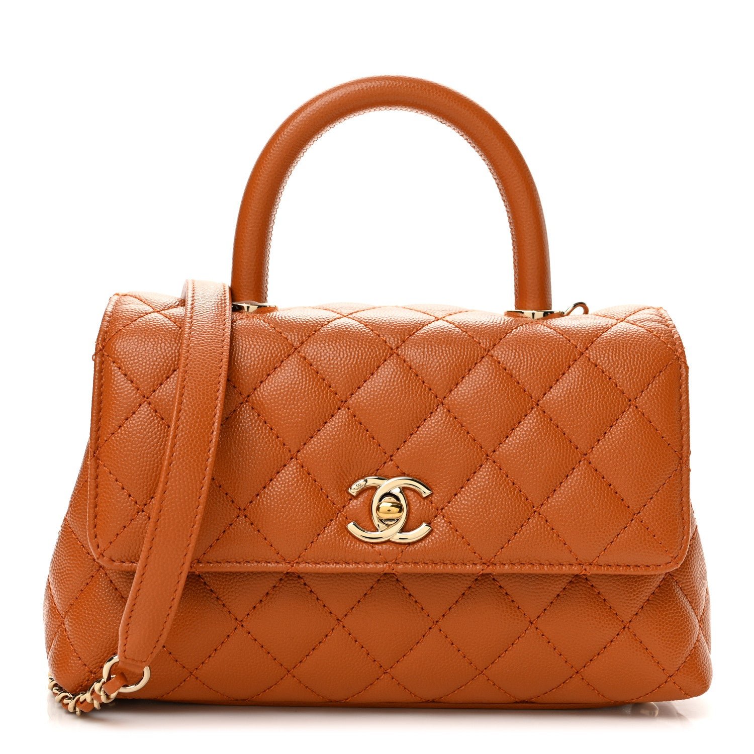 Chanel Caviar Quilted Mini Coco Handle Flap Light Brown