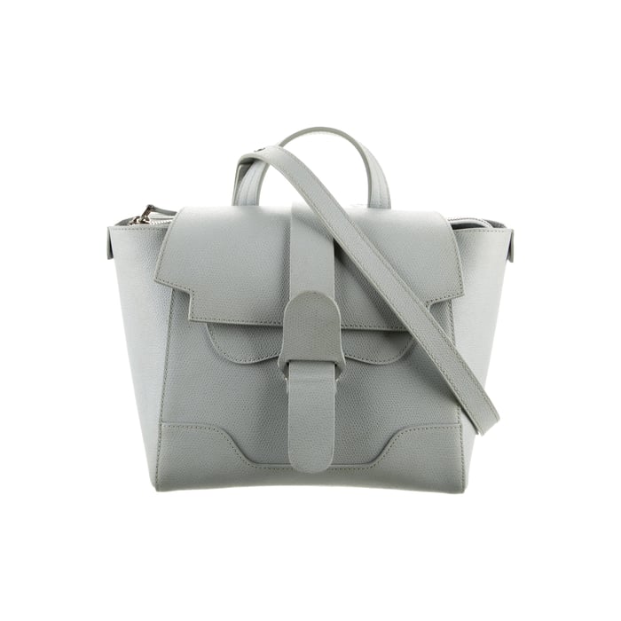 Senreve Mini Maestra in light grey leather with crossbody strap, the smallest and cheapest Maestra to buy preowned