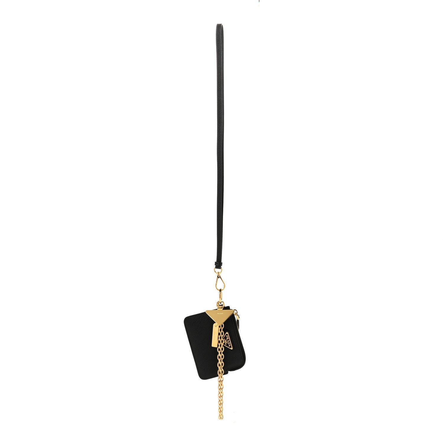 Prada Saffiano Triangle Logo Card Holder With Strap Black
