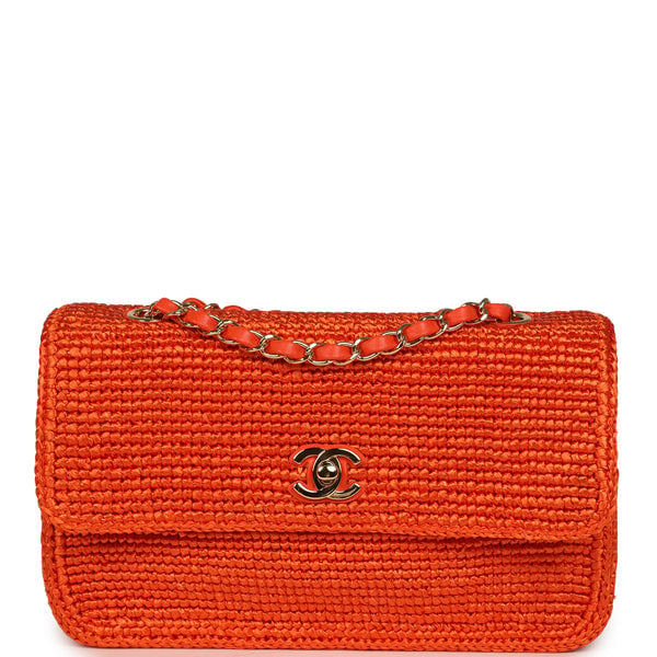 Chanel Small Coco Beach Small Flap Bag Orange Braided Raffia Gold Hardware