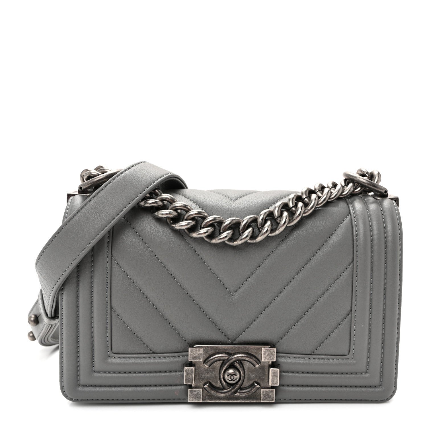 Chanel Calfskin Chevron Quilted Small Boy Flap Grey