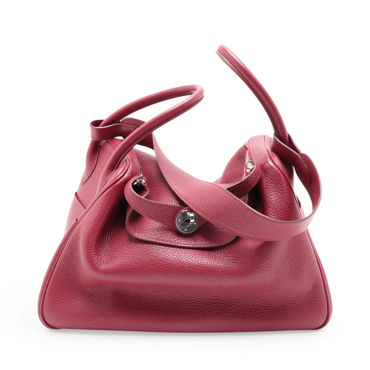 Hermès Lindy 34 Taurillon Clemence Ruby Silver Metal Fittings