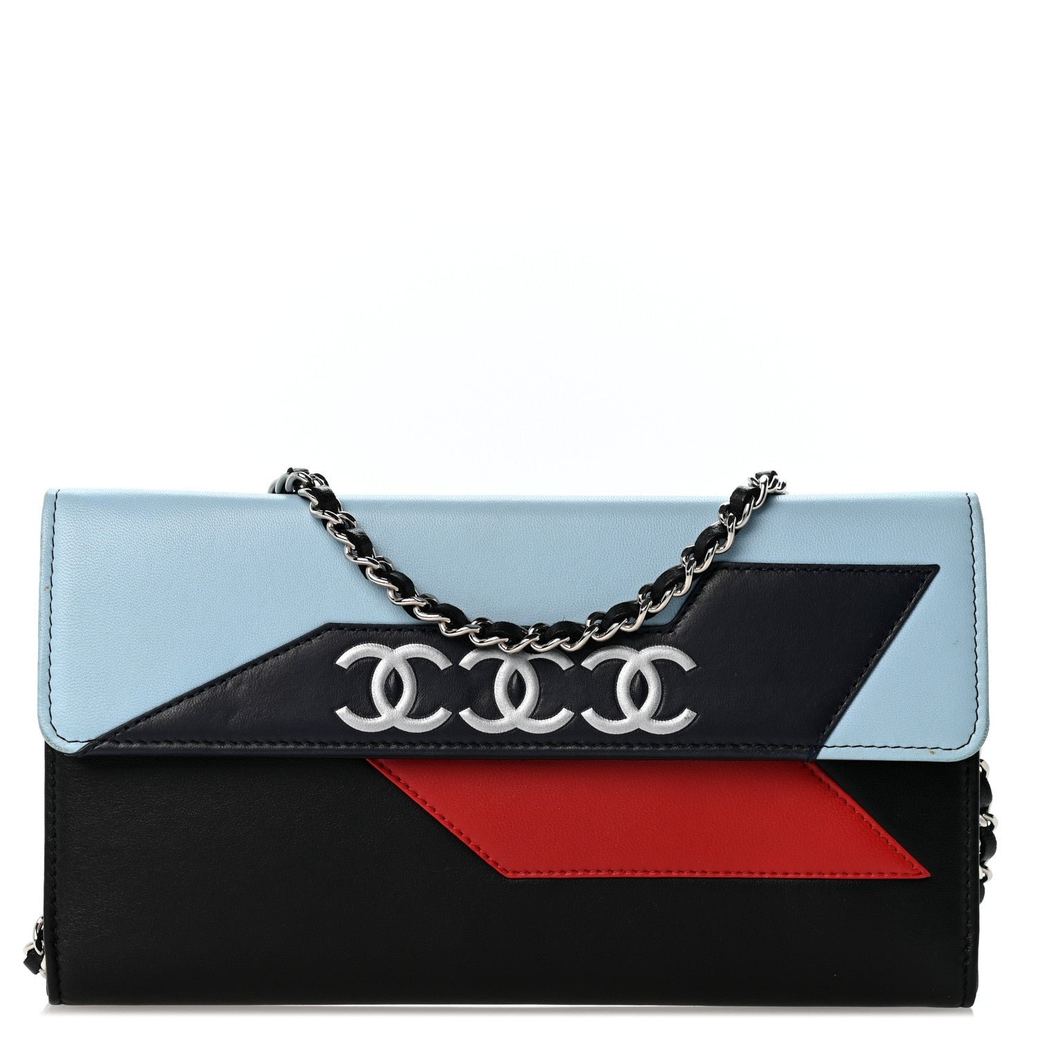 Chanel Lambskin Airlines Wallet On Chain WOC Blue Black Red