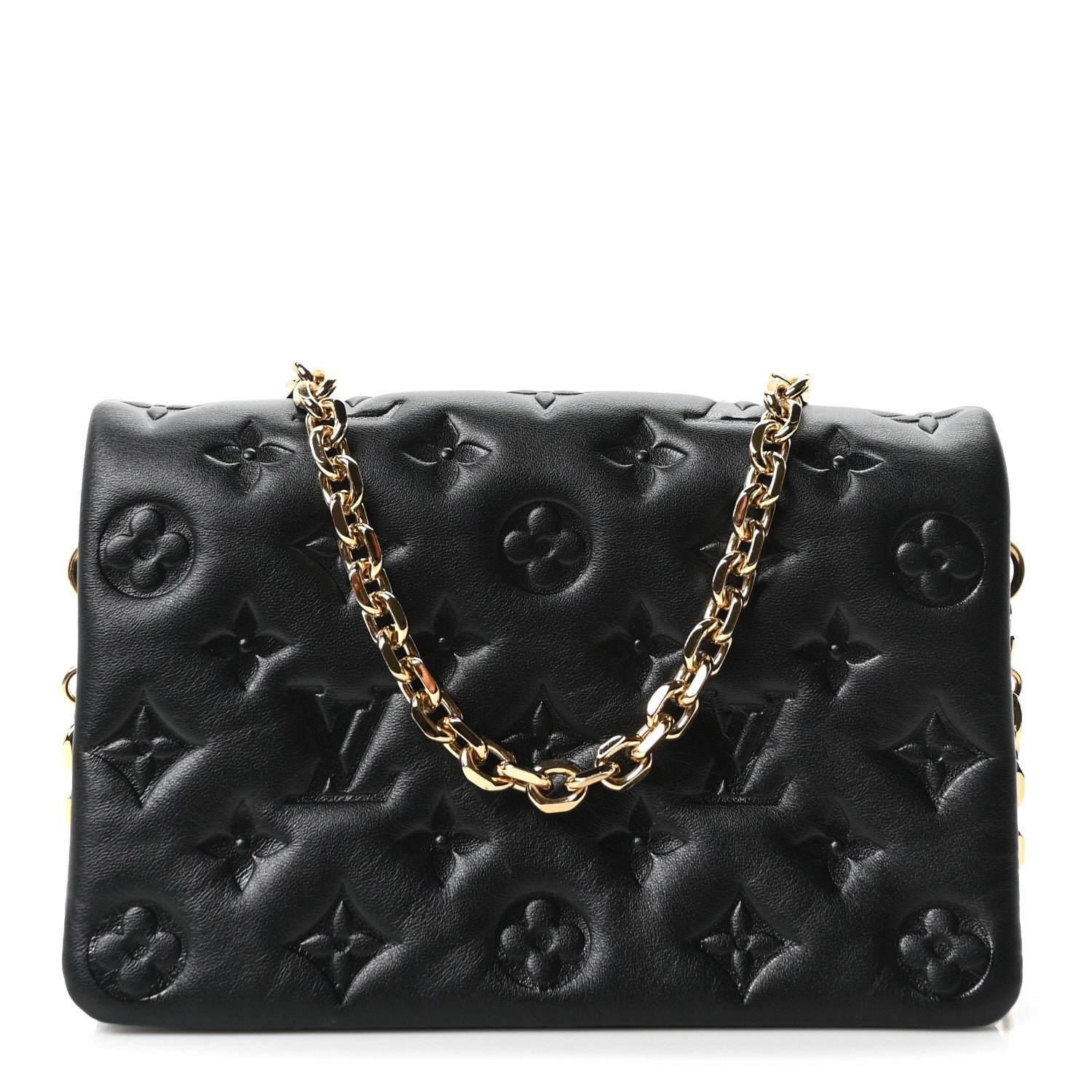 Louis Vuitton Lambskin Embossed Monogram Pochette Coussin Black