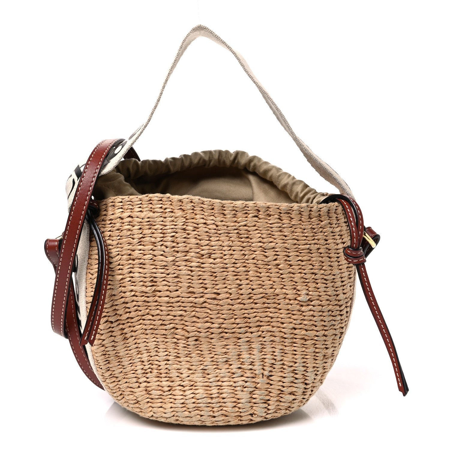 Chloe X MIFUKO Raffia Calfskin Small Woody Basket Shoulder Bag Beige Brown