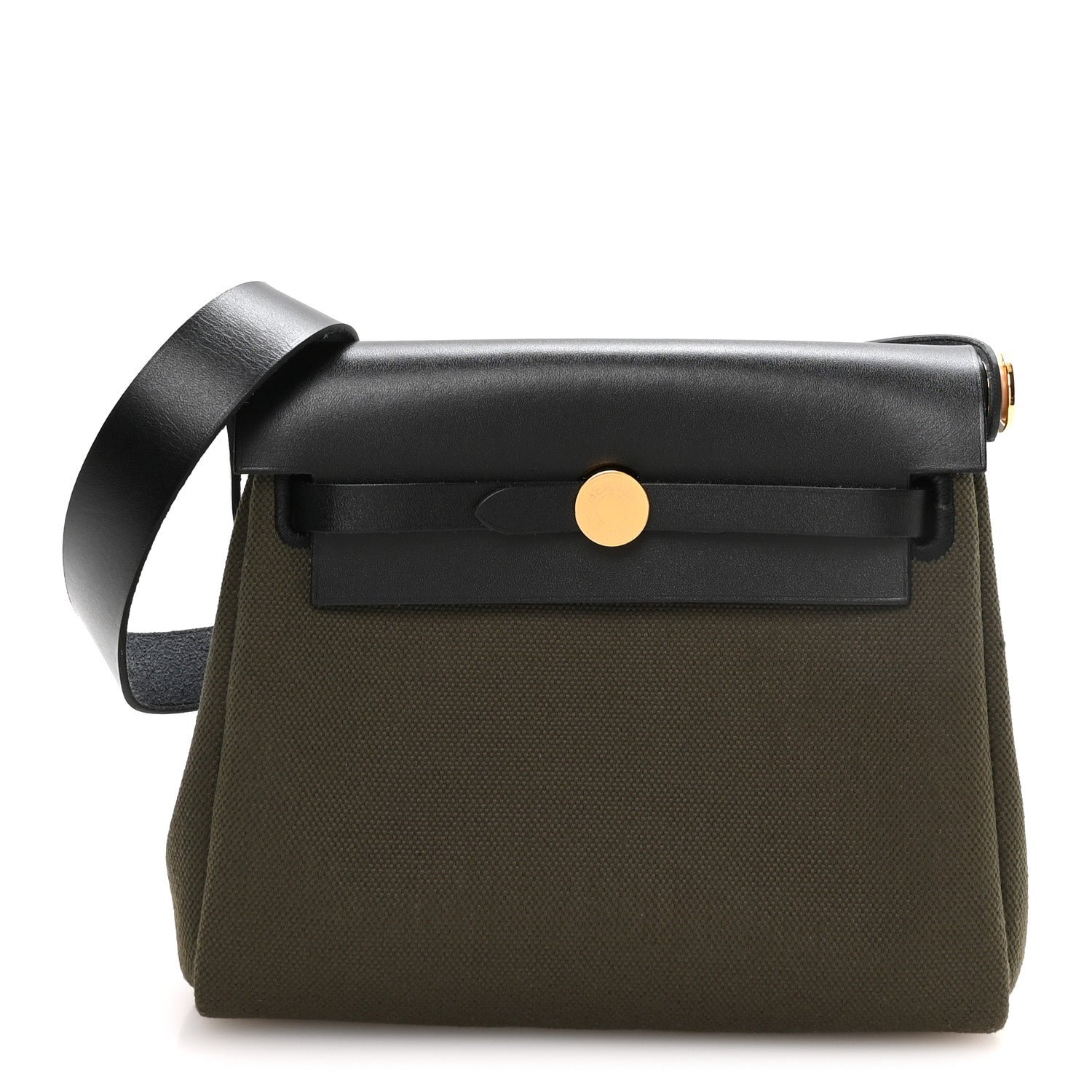 Hermes Military Toile Vache Hunter Herbag Zip Retourne 20 Vert Bronze Black