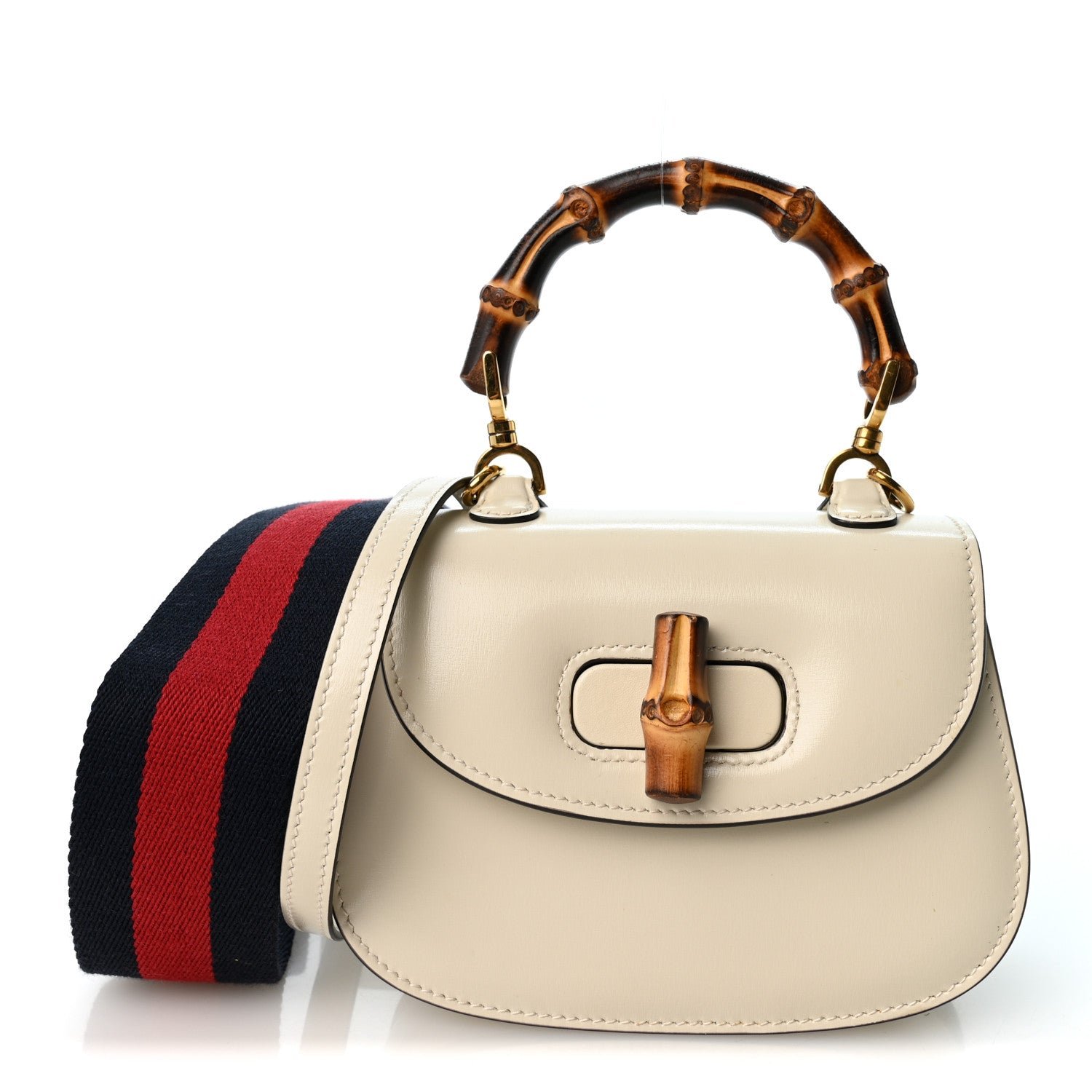 Gucci Boarded Dyana Lux Calfskin Web Mini Bamboo 1947 Top Handle Bag Mystic White