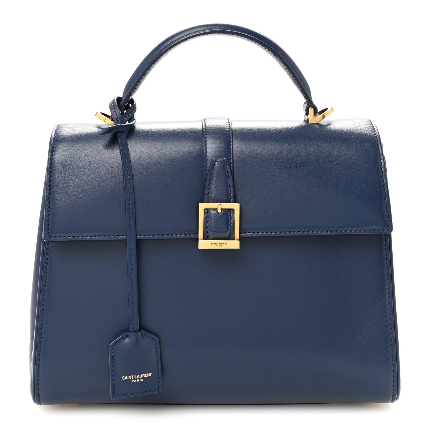 Saint Laurent Calfskin Le Fermoir Top Handle Bag Blue