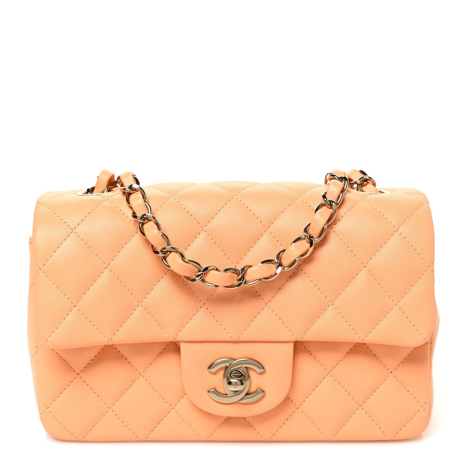 Chanel Lambskin Quilted Mini Rectangular Flap Light Orange