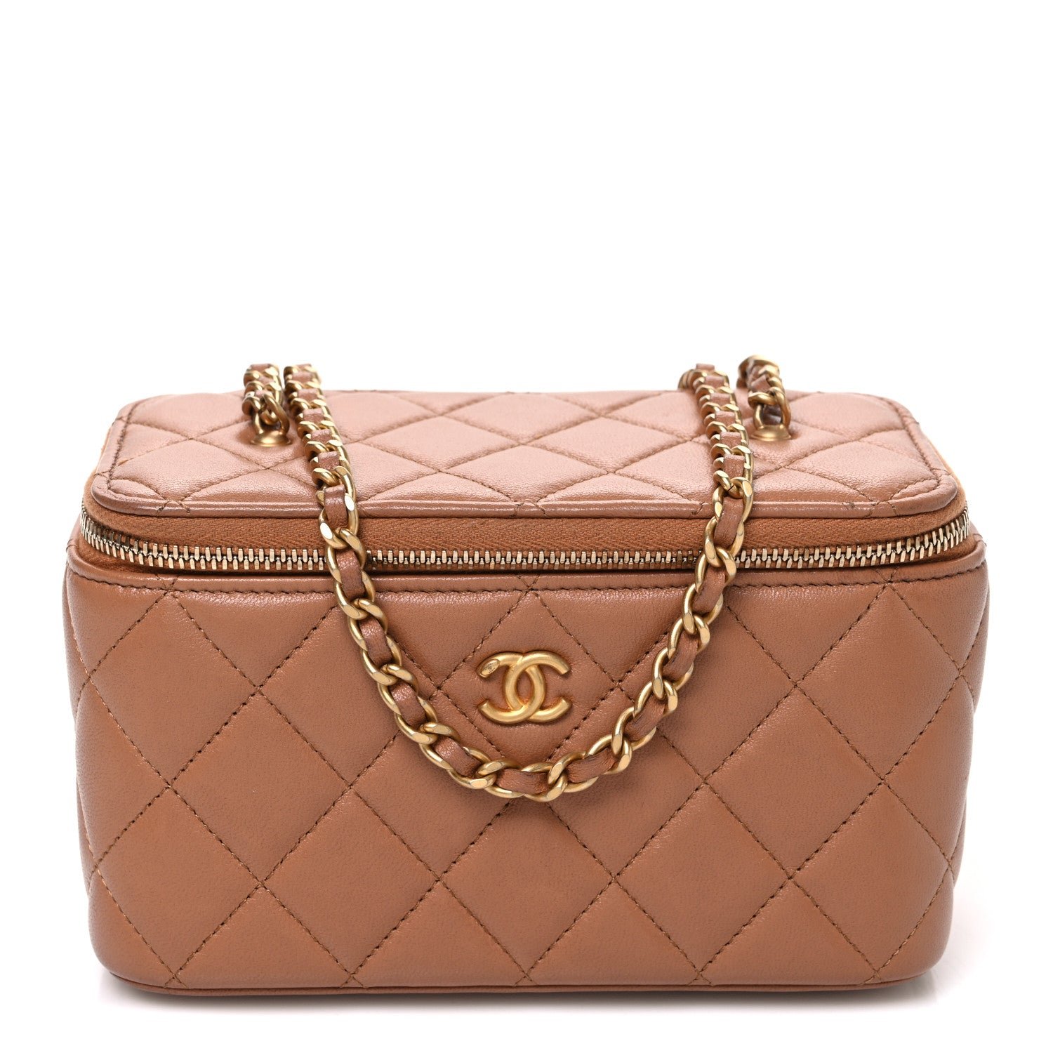 Chanel Lambskin Quilted Pearl Crush Small Vanity Case With Chain Brown