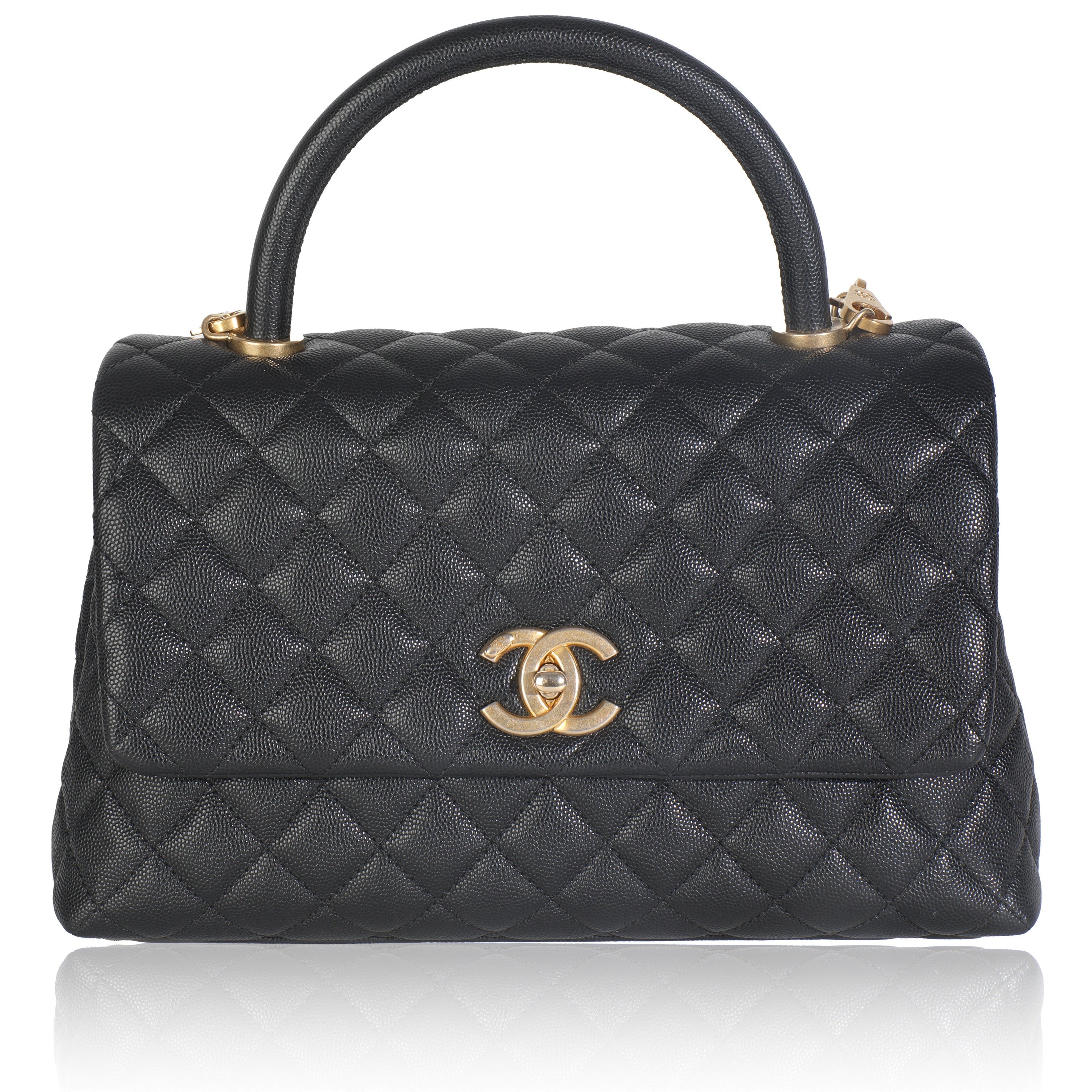 Chanel Black Quilted Caviar Medium Coco Top Handle Bag