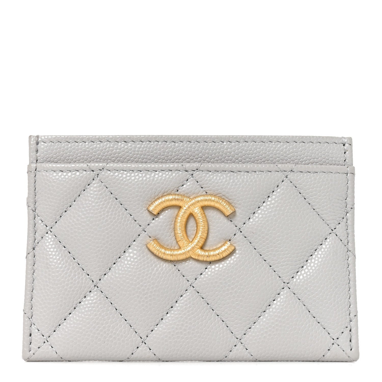 Chanel Caviar Quilted Textured CC Card Holder Grey