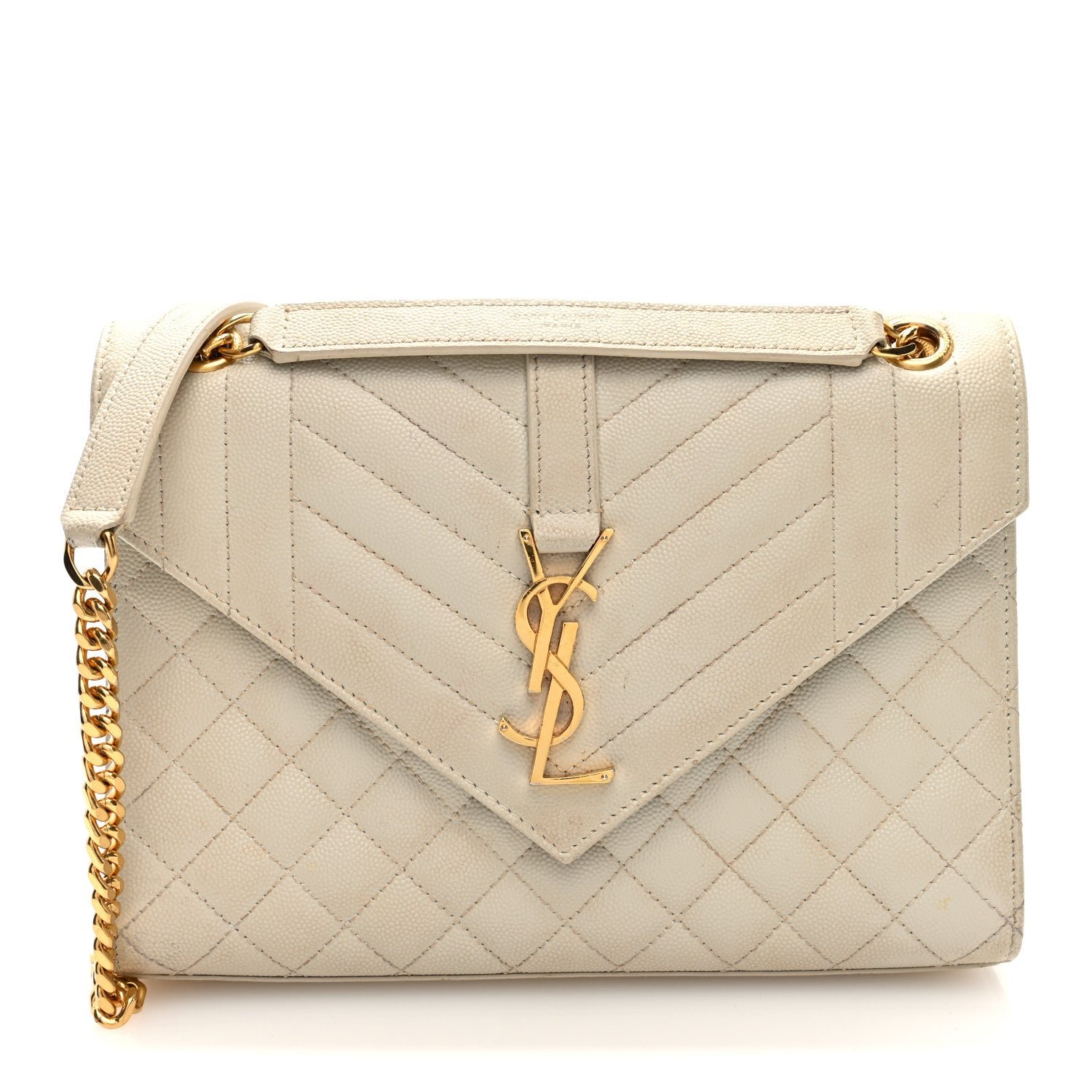 Saint Laurent Grain De Poudre Textured Mixed Matelasse Medium Triquilt Monogram Satchel Crema Soft