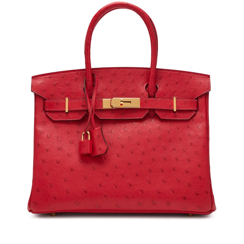 Hermes Rouge Vif Ostrich Birkin 30 Gold Hardware, 2019