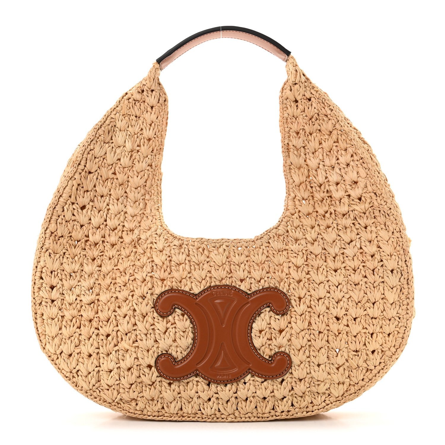 Celine Raffia Calfskin Triomphe Panier Hobo Bag Natural Tan