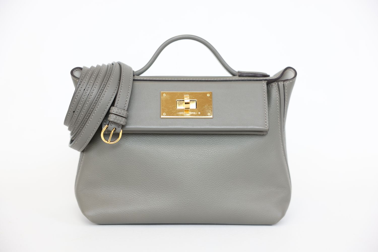 Hermes 24/24 21 Mini Bag, Gray Gris Meyer Leather and Gold Hardware, B 2023 Stamp, Preowned in Box WA001