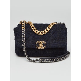 Chanel Blue Quilted Tweed Medium Chanel 19 Bag
