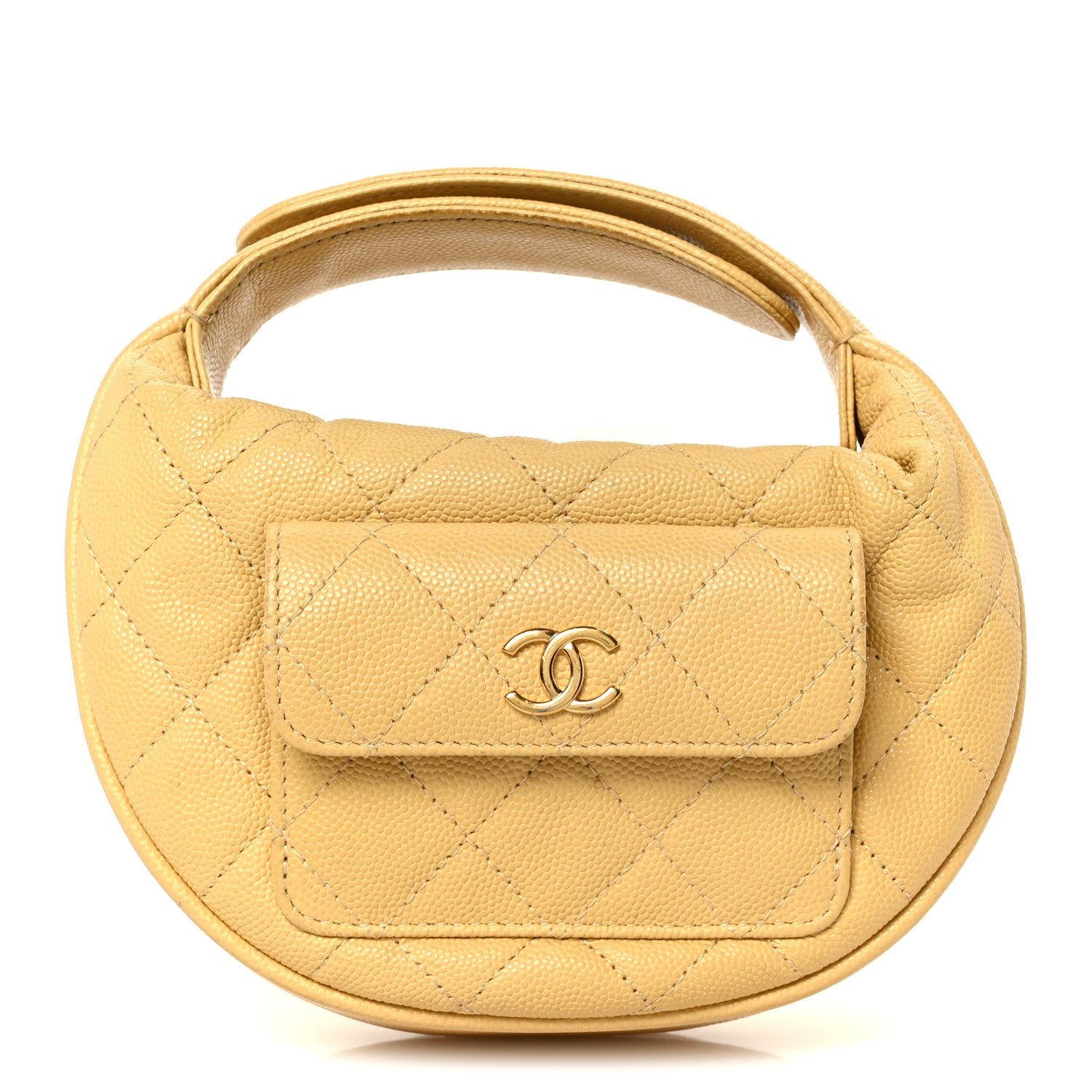 Chanel Caviar Quilted Polly Pocket Pouch Hobo Yellow