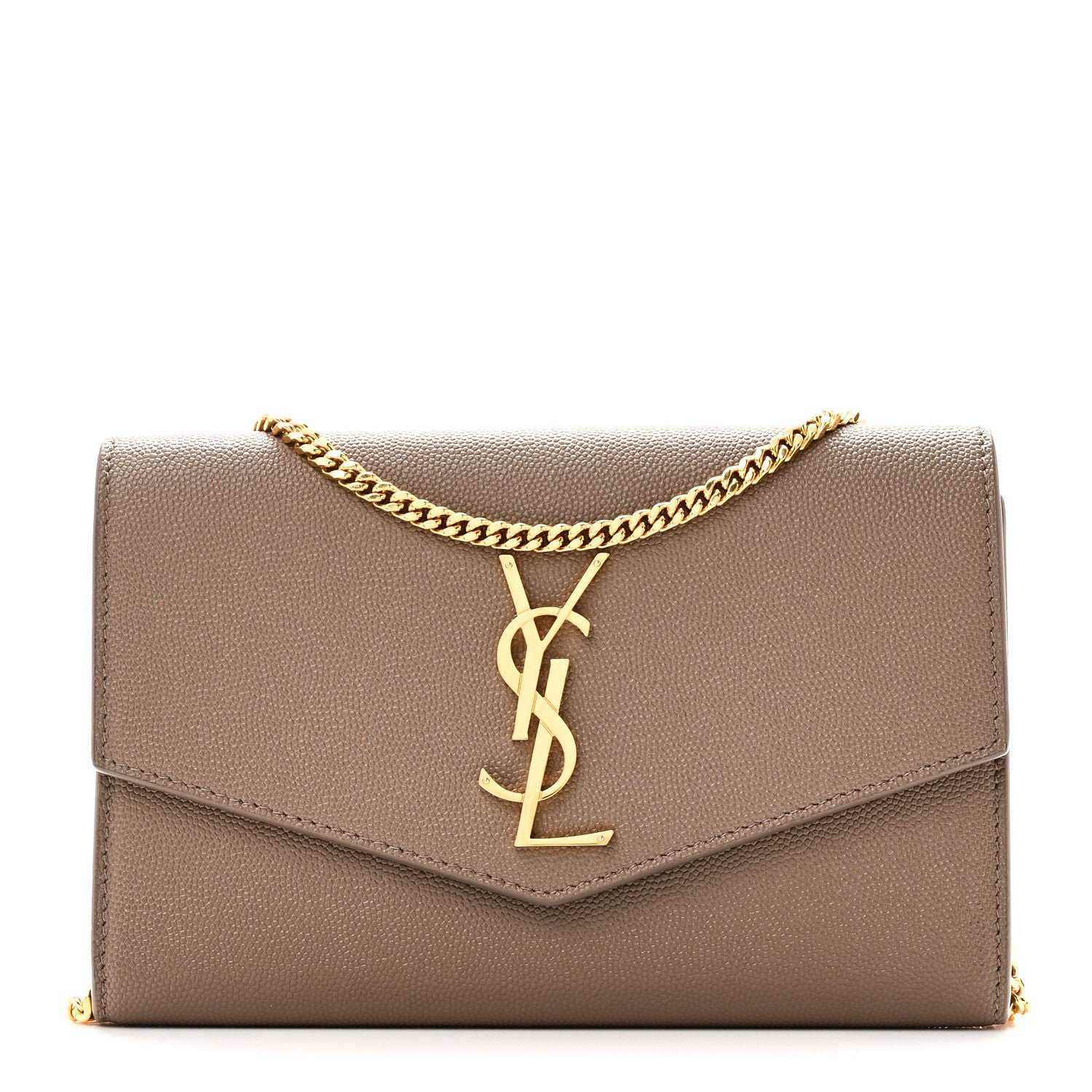 Saint Laurent Grain De Poudre Monogram Uptown Chain Wallet Taupe