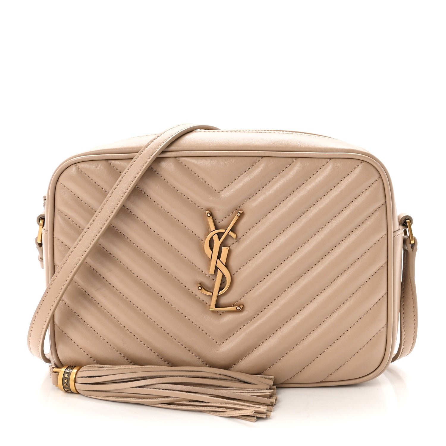 Saint Laurent Calfskin Matelasse Monogram Lou Camera Bag Dark Beige