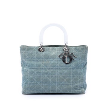 Large Denim Cannage Acrylic Handles Lady Dior