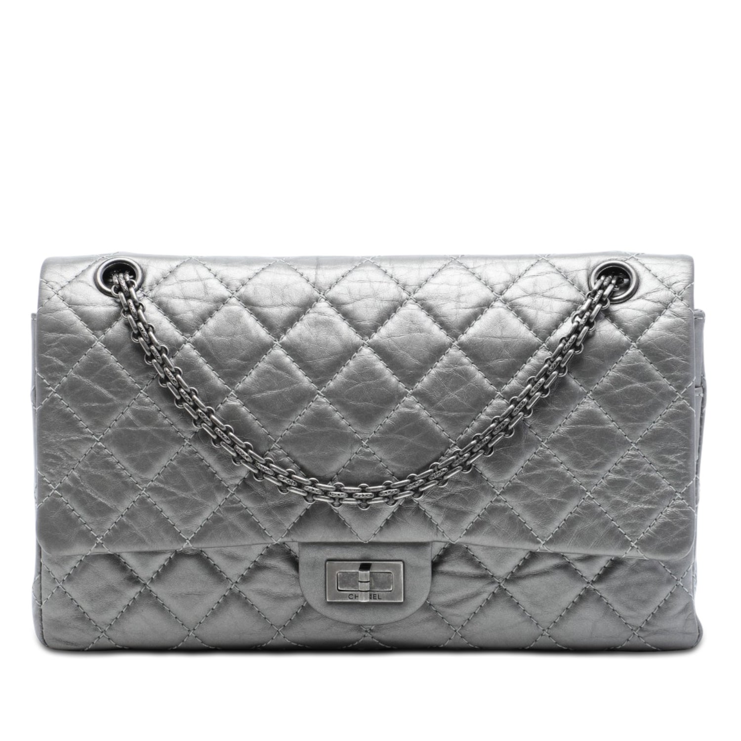 Calf Leather Quilted Metallic Aged Calfskin Reissue 2.55 Double Flap