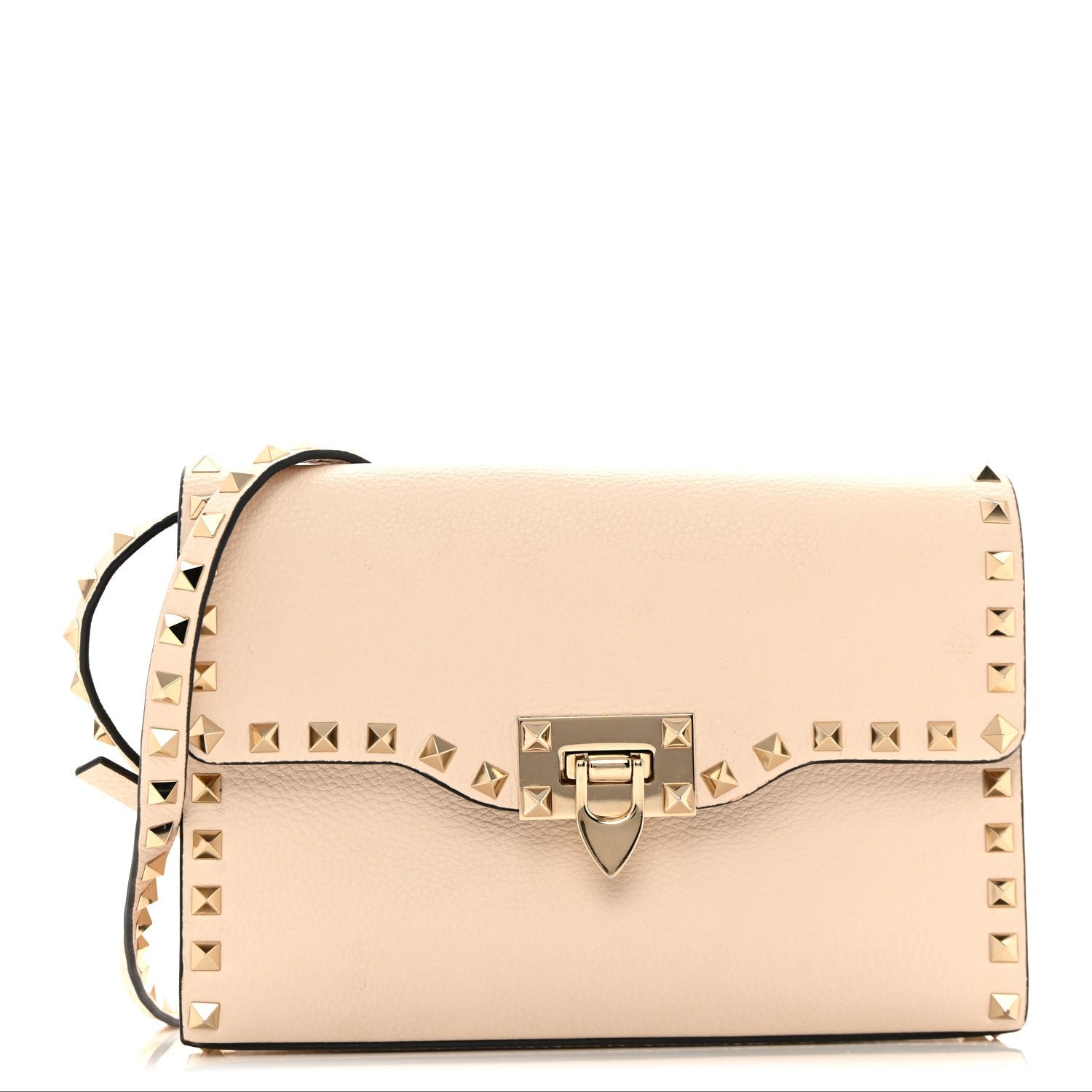 Valentino Garavani Pebbled Calfskin Medium Rockstud Flip Lock Crossbody Bag  Light Ivory