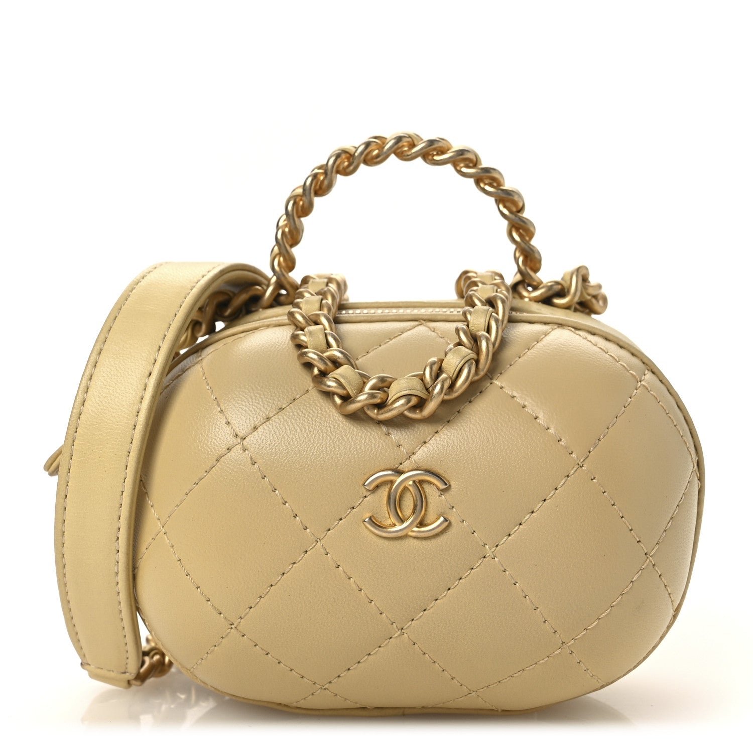 Chanel Lambskin Quilted CC Bubble Vanity Case With Chain Light Yellow