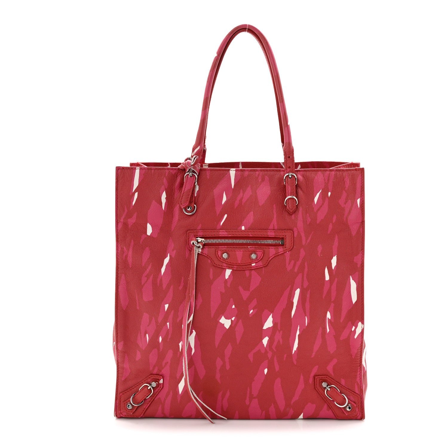 Balenciaga Supple Calfskin Printed Papier A5 Zip Around Tote Red Pink White