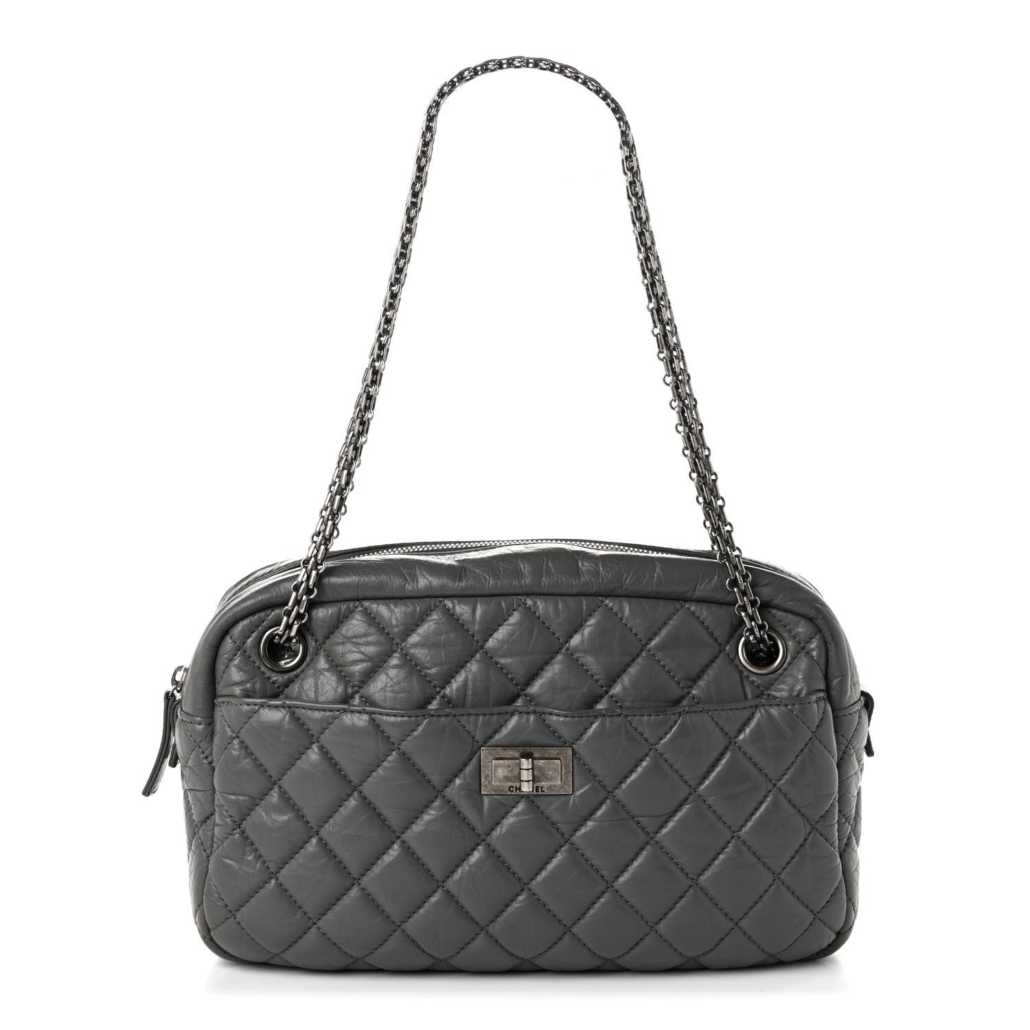 Chanel Aged Calfskin Quilted Medium Reissue Camera Case Grey