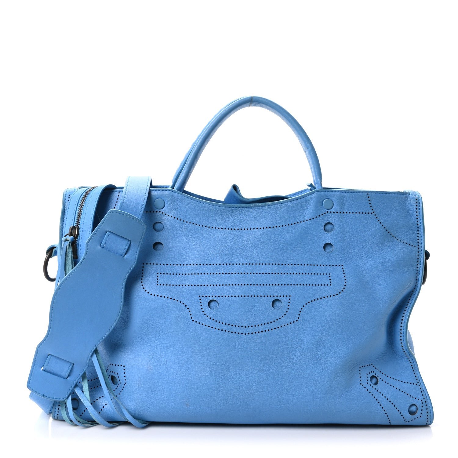 Balenciaga Veau Soyeux Perforated Blackout Hardware City Bleu Turquoise