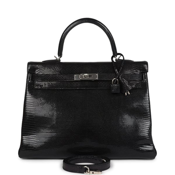 Hermes Hermes Kelly Retourne 35 Black Varanus Niloticus Lizard Palladium Hardware
