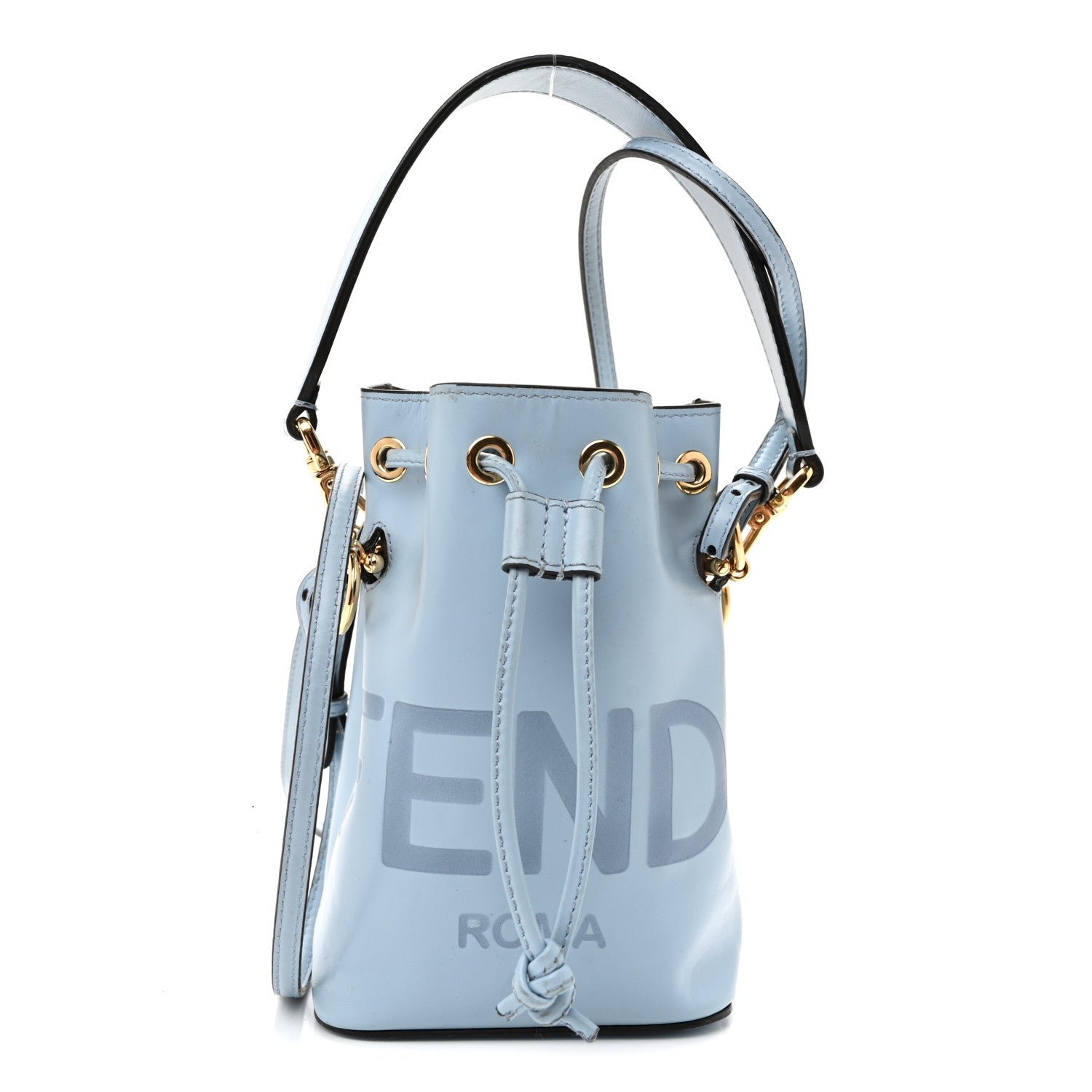 Fendi Vitello King F is Fendi Logo Embossed Mini Mon Tresor Bucket Bag Azzurro Baby Azzurro Baby