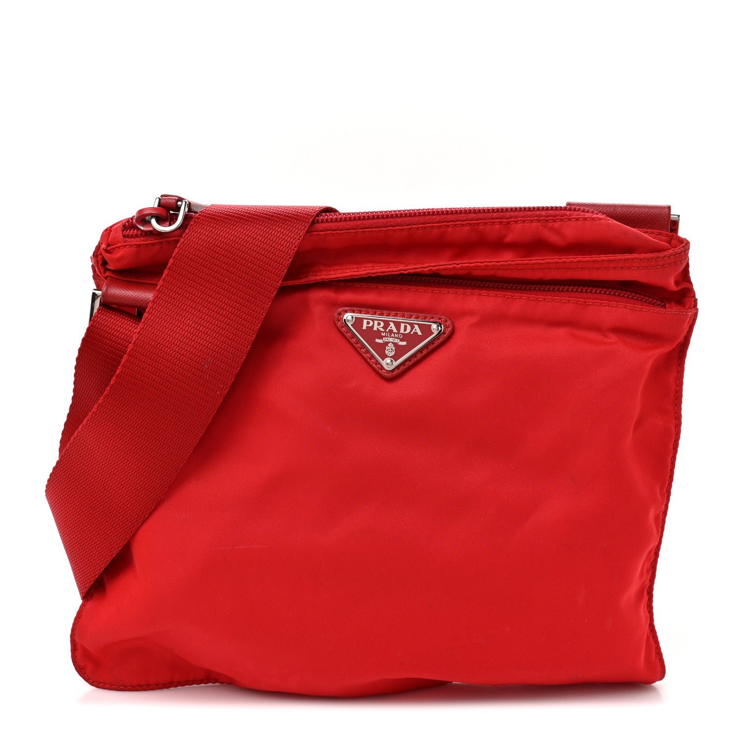 Prada Nylon Vela Saffiano Flat Messenger Bag Rosso