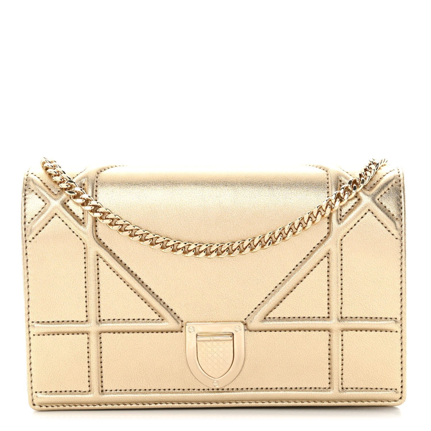 Dior Metallic Calfskin Diorama Wallet on Chain Pouch Light Gold